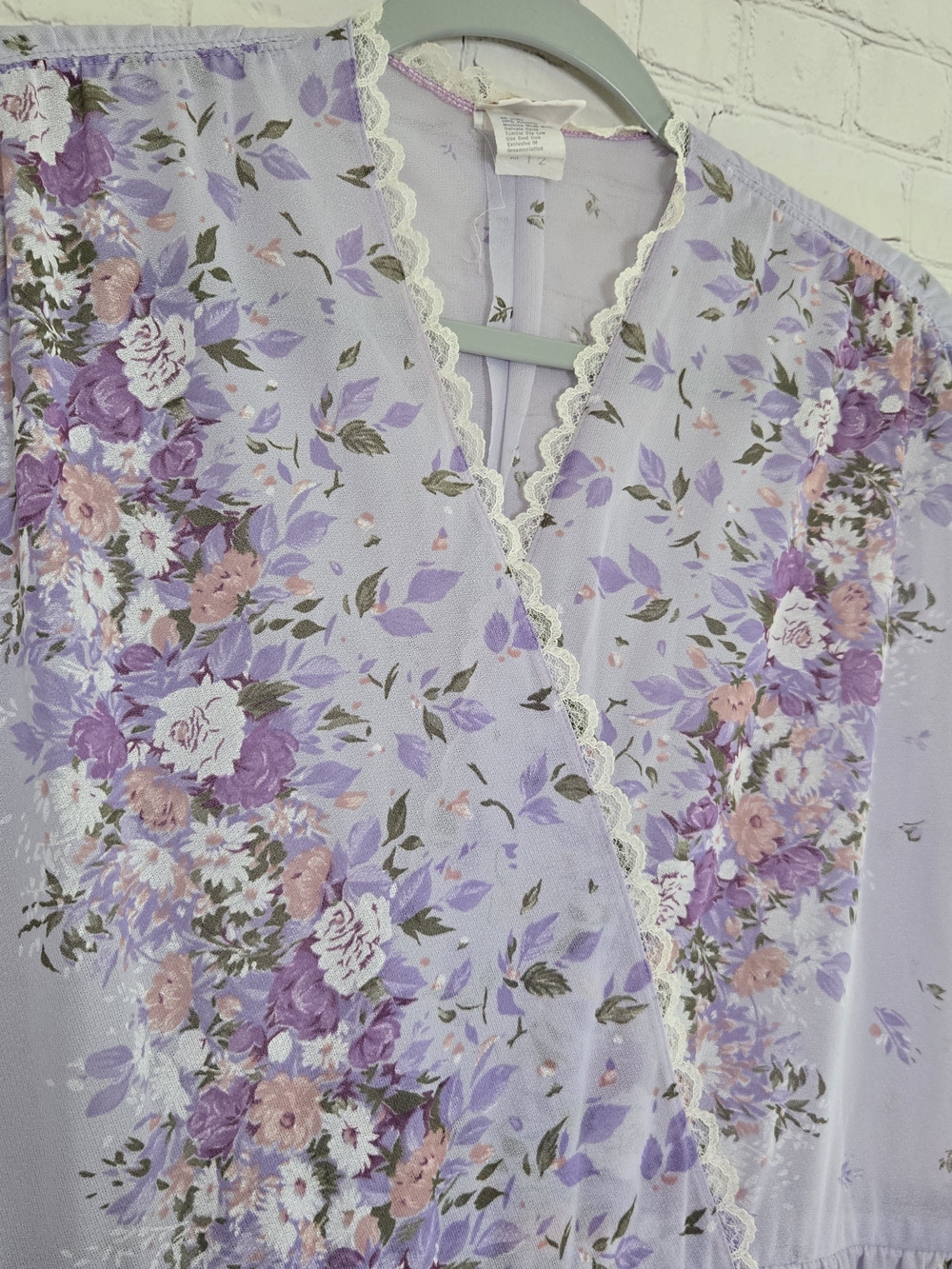 VTG 60s Laurel Ridge lavender floral babydoll dress lace trim sheer Coquette - Picture 5 of 8